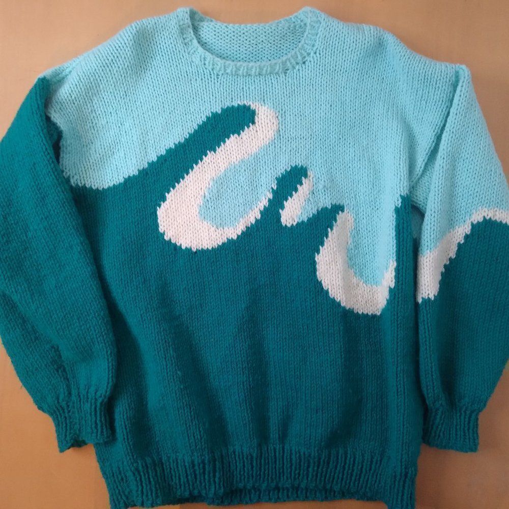Vintage Abstract Color Block Splash Knit Crewneck Sweater